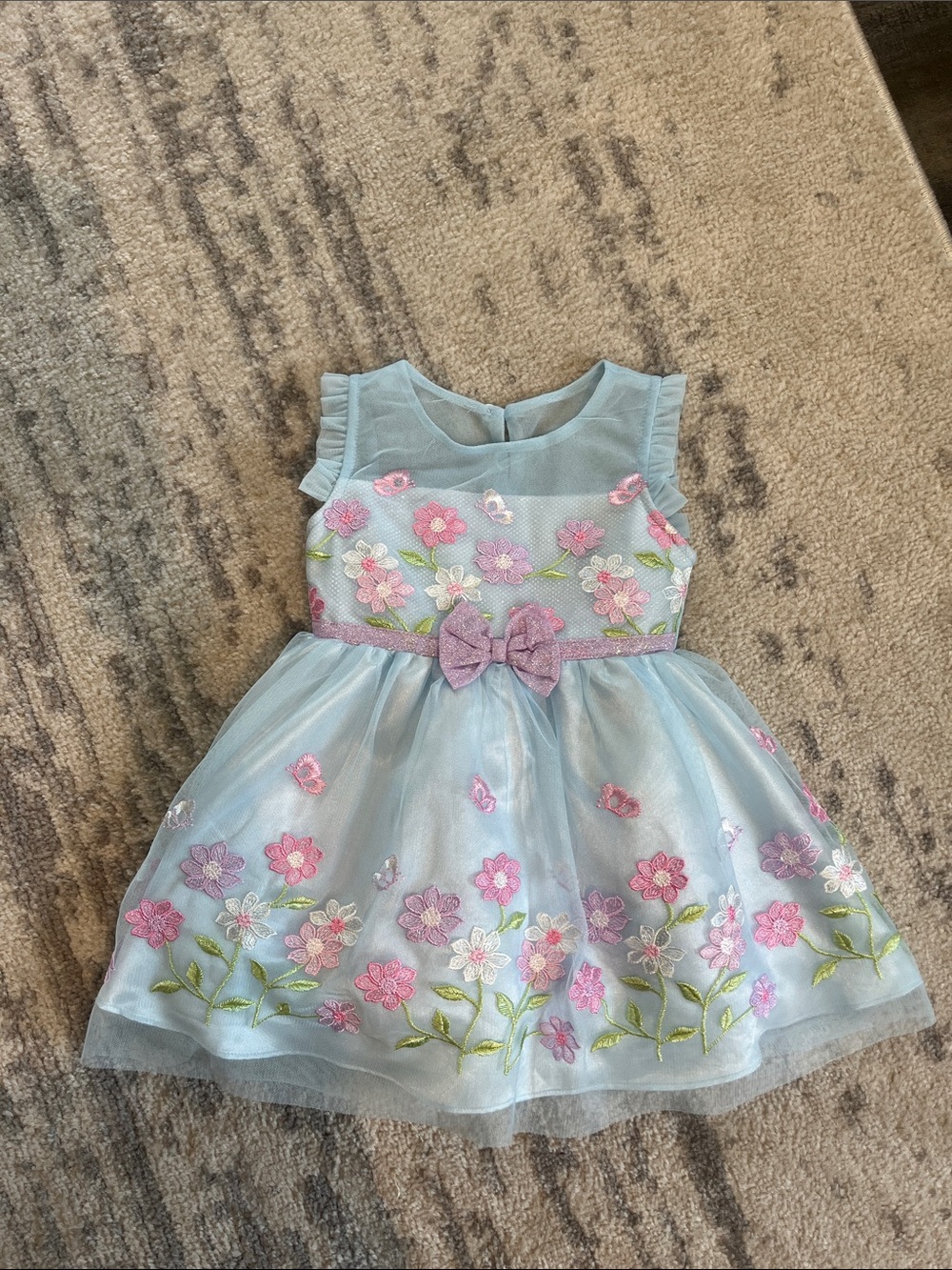 Jona Michelle Light Blue Floral Embroidered Tulle Dress with Bow